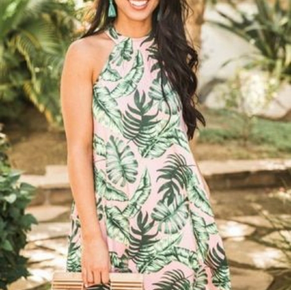 Pink Lily Dresses & Skirts - Palm Print Size M Halter Shift/Swing Dress